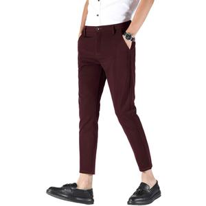 Plaid&Plain Men's Stretch Skinny Fit Casual Business Pants Ankle Dress Pants