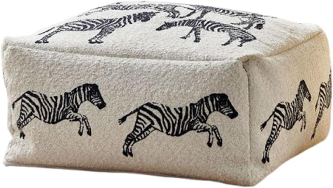 Pouf Ottoman Cover,No Filler Zebra Plush Cloth Foot Stool, Cube Bean Bag Ottoman, Foot Rest Can Be Filled with Used Clothes,Plush Toy for Storage for Living Room, 18"D x 18"W x 8"H