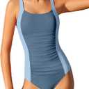 Girl Swimsuit One Piece Bathing Suit for Girls Solid Color Ruched Adjustable Straps Padded Swimwear 9-16y (11-12 Years, Blue)