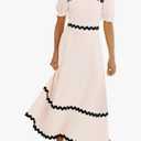 BTFBM RIC Rac Dress Women Maxi Dress Square Sleeve Smocked Tie Back A-Line Flowy Fall Wedding Guest Dresses, Medium