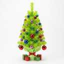 Realspring 2 ft Whimsical Tabletop Christmas Tree Small Bendable Artificial Lime Green Christmas Tree Decor with 21 Balls & Light & Hanging Ornaments Elf Xmas Holiday Decor for Home Office Fireplace