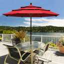 EliteShade USA 10-Year-Non-Fading 9ft 3-Tier Market Patio Umbrella, Commercial Grade Outdoor Table Umbrella with Crank Open, Windproof & UPF 50+ UV Protection, Heavy Duty Ventilation for Garden, Deck, Pool, Backyard, Beach & Bistro, Logo Red