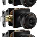 Haidms Bronze Door Knobs Interior, Square Bedroom Door Knob Bathroom, Bronze Interior Door Knobs Round Ball with Square Plate Coin Unlock 3 Pack (Oil Rubbed Bronze)