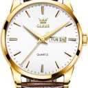 OLEVS Watch for Men Chronograph Brown Leather Analog Quartz Fashion Business Dress Large Face Men Watch Day Date Luminous Waterproof Casual Male Wrist Watch Black/Blue/White Dial