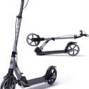 AERO MOBILITY Kick Scooter for Kids 6+, Teens & Adults | Light Up Wheels, Hand Brake, Rubber Deck Mat & Shock Absorption | Foldable & Height Adjustable, A200-Grey (hand brake)