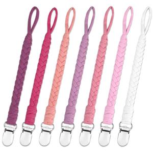 7 Pcs Pacifier Clip, Pacifier Clips for Boys & Baby Girls Pacifier Holder Clip Binky Clips Braided 100% Handmade Fits All Pacifiers(Pink, 7 Pack)