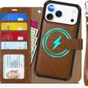 TUCCH Detachable Case Wallet for iPhone 17 Pro Max (6.9") 2025, Wrist Strap, 4 Card Holders RFID Blocking, Wireless Charging, Stand, 2-in-1 Magnetic, PU Leather, Shockproof Folio Cover, Brown