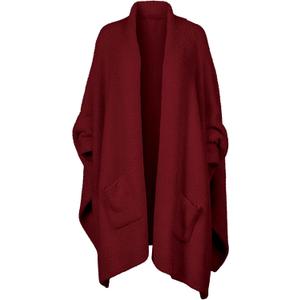 Wearable Blanket Sherpa Poncho Unique Office Work Warm Cozy Shawl TV Throw Blankets, Plush Cape Wrap for Adults (Wine-Red, One Size)