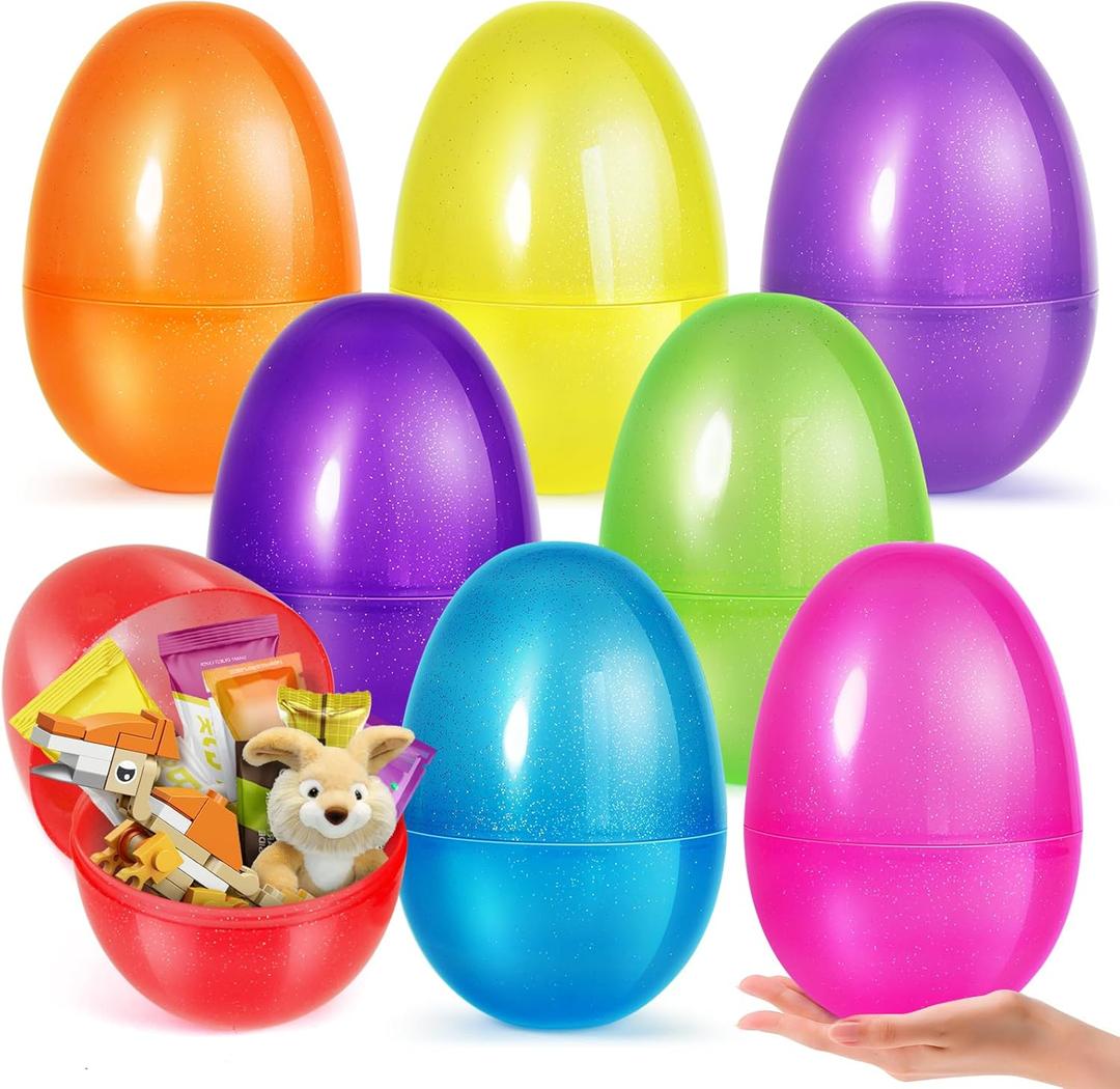 AuroTops 8 Pcs Jumbo Easter Eggs,10 Inch Easter Eggs, Plastic Fillable Easter Egg, Empty Big Easter Egg for Easter Basket Stuffers Easter Decoration, Easter Hunt Party Favors