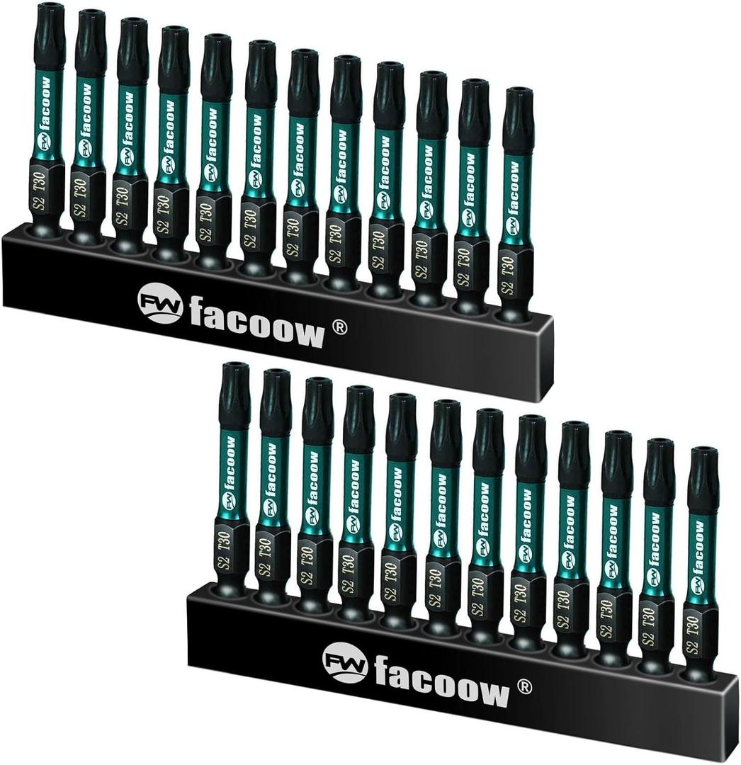 2" Long 24 Pack T30 Torx Bit Set with Magnetic Tips, Star Bits, S2 Alloy Steel Impact Torque Set