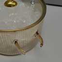 Generic Glass Pot with Ribbed Design & Cute Golden Deer Handle Lid Heat-Resistant Borosilicate Cookware with Ergonomic Double Handles, Oven & Stovetop Safe for Cooking, Serving & Storage