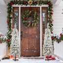 QBA 2 Pack 4FT Prelit Flocked Christmas Tree, Slim Pencil Christmas Tree with 200 Warm White Lights, 190 PVC Branches, Artificial Xmas Tree for Home Office Porch Party Holiday Decoration