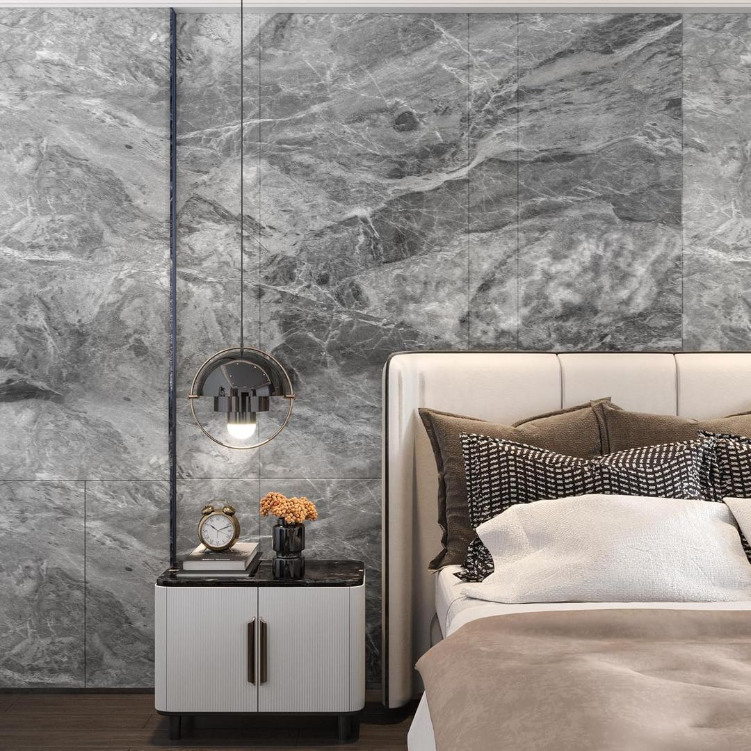 48x78inch Extra Wide Grey Marble Wallpaper Peel Stick Matte Thick Waterproof Adhesive Furniture Sticker Dark Gray Granite Textured Countertop Contact Paper Vinyl Wall Sticker for Bedroom Living Room