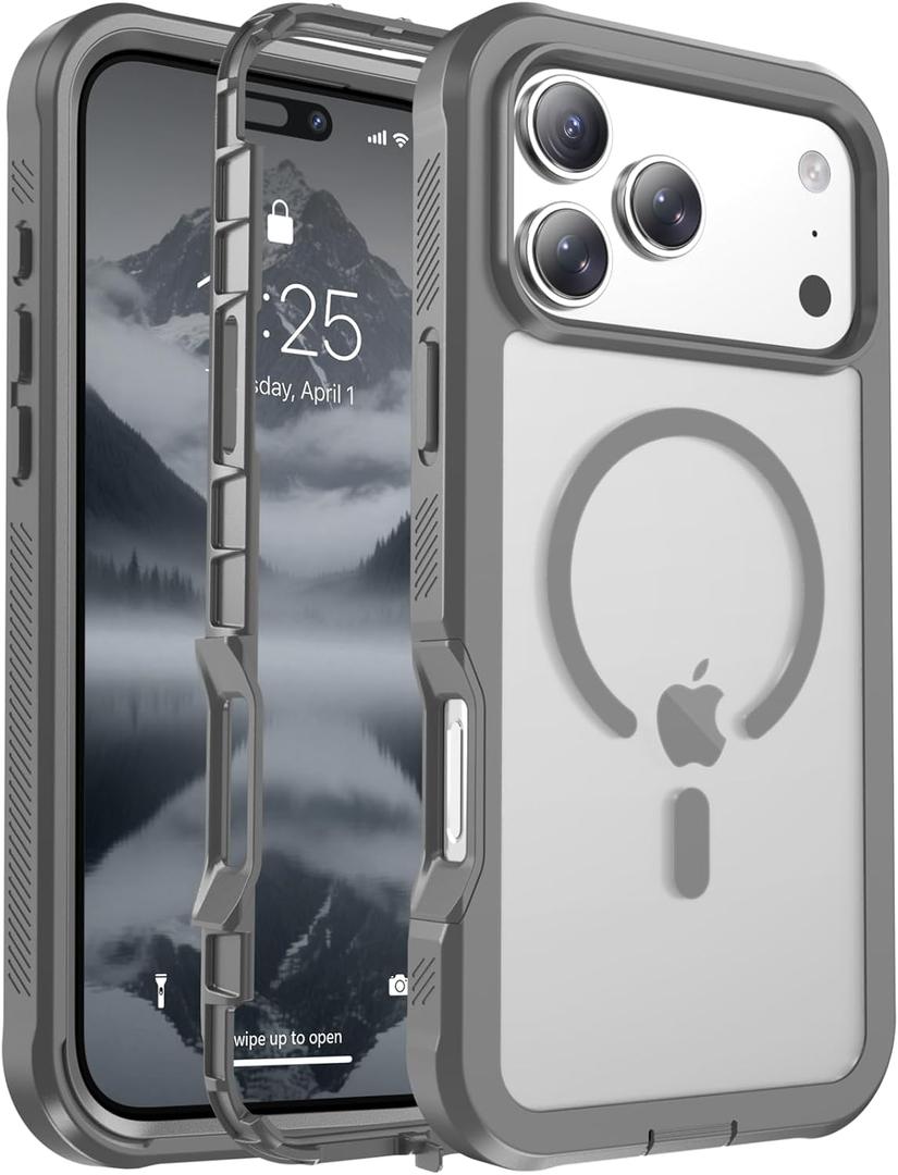 jaroco Magnetic for iPhone 17 Pro Max Case, [Compatible with MagSafe][Military Grade Drop Protection][Heavy Duty Protection][Non-Slip][Shockproof] 2-Layer Durable Bumper Phone Case 6.9''-Gray