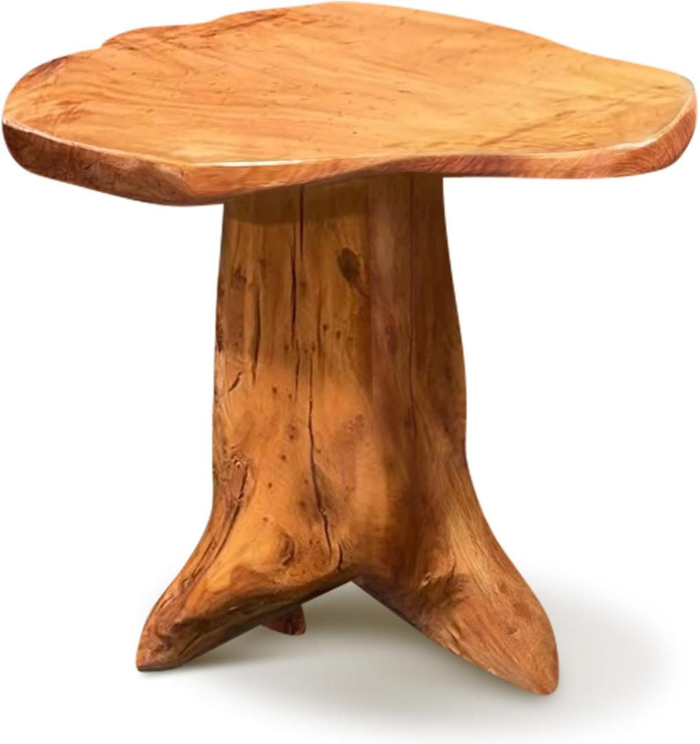 Cedar Root Natural Wood Side Table, Small Side Table, Unique Design Live Edge Wood Stool, 13.5"x12"x14"H, Rustic Mushroom Stool for Bedroom Living Room Patio Accent Outdoor Garden
