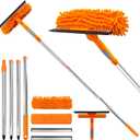 67" Squeegee Window Cleaner 2 in 1 Rotatable Window Cleaning Tool Kit with Extension Pole, Window Washing Equipment with Bendable Head for Indoor & Outdoor High Windows and Car Glass