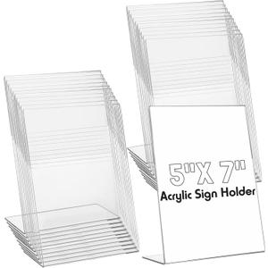 Vicenpal 120 Pcs 5 x 7 Inch Acrylic Sign Holder Acrylic Picture Frames Plastic Picture Flyer Holder l Shaped Photo Frames Self Standing Desktop Table Signs for Office, Store, Restaurant, Vertical