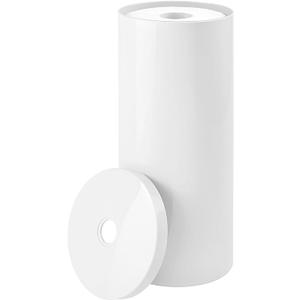 mDesign Plastic Floor Stand Toilet Paper Organizer with Cover, 3-Roll Space-Saving Tissue Storage for Bathroom - Fits Under Sink, Vanity, Shelf, in Cabinet, Corner - Aura Collection - White (1 Pack)