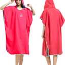 Hiturbo Microfiber Surf Poncho, Wetsuit Changing Bath Robe, Quick Dry Pool Swim Beach Towel with Hood (Rubin Red) One Size