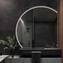 Half Moon Led Mirror for Bathroom, Semicircl Backlit Frameless Vanity Mirror with Lights, Anti-Fog Smart Mirror with 3 Colors, Shatter Proof Decorative Wall Mirrors with Touch Switch, 48 inch