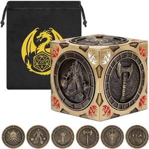 DND Fingertip Spinner Dice, 7-in-1 Metal Dice Set, 3D Relief Design, DND Polyhedral Rotating Game Dice, D&D Gifts with Dragon Logo Gift Bag, RPG, Role Playing Board Game Accessories, Bronze