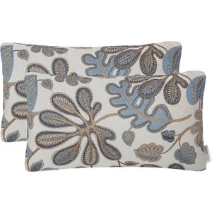 Set of 2 Jacquard Tropical Leaf Pattern Oblong Throw Pillow Covers Accent Pillowcase 12X20 Inches,Blue Cream (19.7" x 11.8" (Pack of 2))