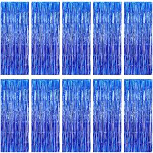 10 Pack Navy Foil Curtain Backdrop 3.2ft x 9.8ft Black Metallic Tinsel Foil Fringe Curtains Streamer Photo Booth Backdrop for Birthday Party Engagement Bachelorette Party Decorations (Navy)