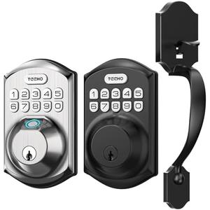 TEEHO Keyless Entry Door Lock - Electronic Keypad Deadbolt with Handle Set - Front Door Handles - Heavy Duty - Door Lock with Code - 2 Keys - Auto Lock Feature - Easy Installation - Matte Black