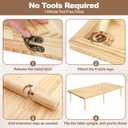 Folding Picnic Table 60x30in, Solid Wood Portable Low Floor Table, Mortise & Tenon Joints, Adjustable Height, Boho Table for Beach Camping Garden Party, Runner Included, Seats 6-8
