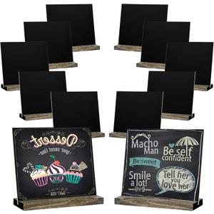 12 Pack Mini Tabletop Chalkboard Sign with Base Stand, 5 X 6 Inch Vintage Wooden, Ideal for Table Numbers, Food Signs, Message Boards, Party Decorations, Event Supplies