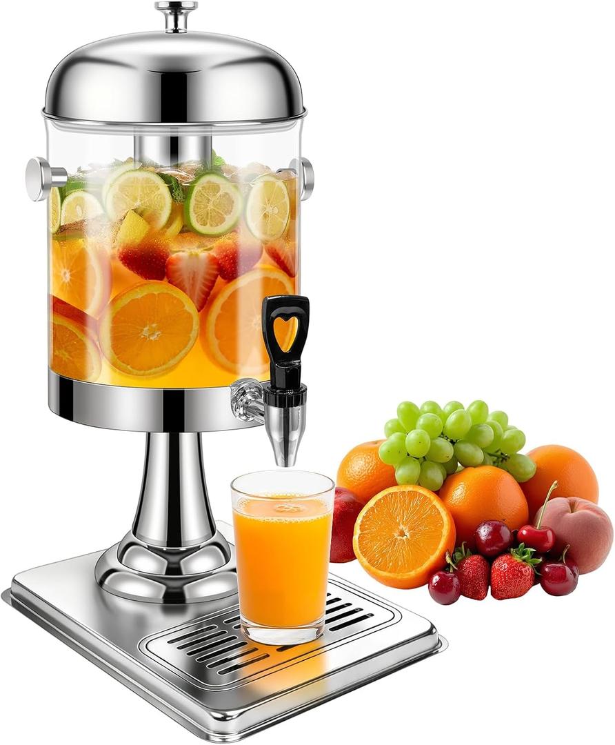 2.2 Gallon Beverage Dispenser with Stand, Drink Dispenser for Parties, Stainless Steel Juice Dispensers with Spigot,Ice Core and Tray,Cold beverage dispenser for Parties, Buffet Cafeterias, Homes