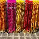 Indian Handmade Pom Pom Garland bells 5 feet approx pack of 5 garlands mixed colours diwali decor