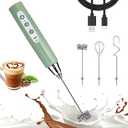 Nahida Granite Green Milk Frother Wand for Coffee, Frother Handheld Rechargeable Electric Whisk with 3 Heads 3 Speeds Drink Mixer Coffee Frother Foam Maker For Latte, Cappuccino, Hot Chocolate, Egg