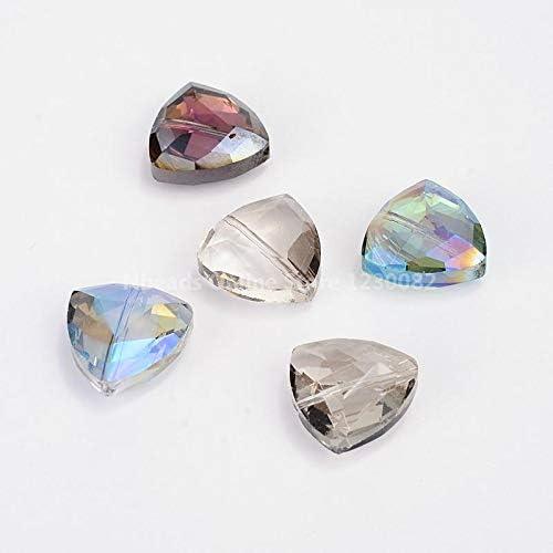 Calvas 10pcs Electroplate Crystal Glass Triangle Jewelry Beads for Jewelry Making Faceted Color Plated Mixed Color 18x18x9mm Hole: 1mm