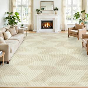 Area Rugs 8x10 for Living Room, Washable Geometric Beige Rug | Modern Non Slip Carpet for Bedroom, Dining Room, Home Office, Stain Resistant, Water Repellent, Pet Friendly, Soft Low Pile