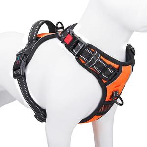 PHOEPET No Pull Dog Harness Medium Reflective Front Clip Vest with Handle, Adjustable 2 Metal Rings 3 Buckles, [Easy to Put on & Take Off](M, Orange)
