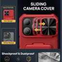 SSLOTSCASE for iPhone 16 Pro Max Case with Credit Card Holder & Lens Cover Stand & Kickstand, Multi Functional TPU Sturdy Protective Wallet Case Cover for iPhone 16 Pro Max 6.9'' 5G, Red