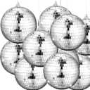 Yookeer 12 Pack 4 Inch Mirror Disco Ball Decorations Small Silver Hanging Ornaments Reflective with Attached String for Ring DJ Stage Lighting Effect for School Festival Fun 50s 60s 70s Party Decor