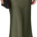 Women's Maxi Skirts Satin Drawstring High Waisted Silk Elegant Flowy Casual A-Line Long Skirt for Women (Green, S)