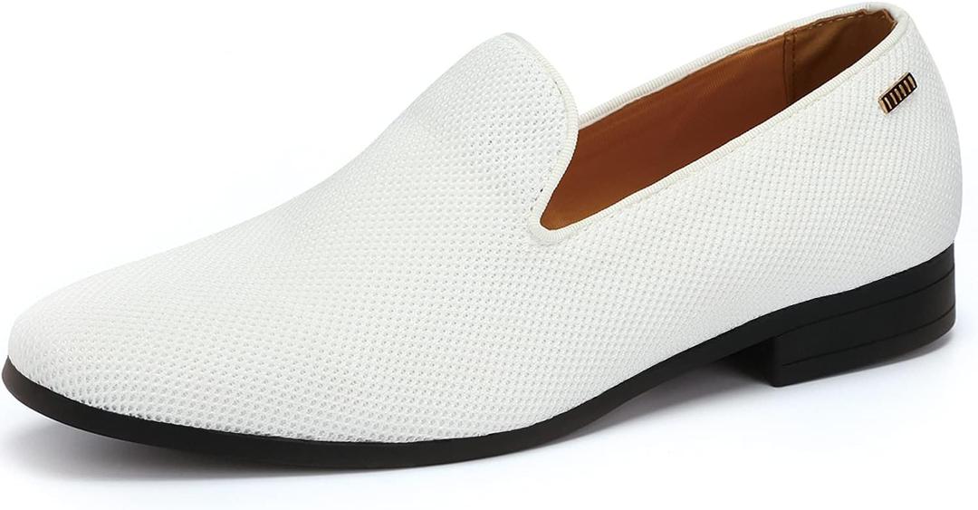 UUBARIS Mens Dress Loafers Tuxedo Suit Slip on Shoes (9, White)