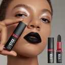 USHAS Black Lipstick, Long Lasting Matte Lipstick, Smudge Proof, Transfer Resistant Lip Color, Waterproof, Lipstick for Halloween Makeup (Black, 2Pcs) (1 Count (Pack of 1))