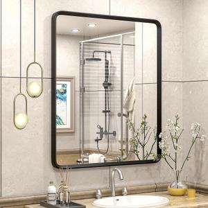 30x36 Black Bathroom Mirror, Black Matte Metal Framed Vanity Mirror, Rounded Rectangle Mirror, Anti-Rust, Shatterproof (Horizontal/Vertical) (36"L x 30"W)