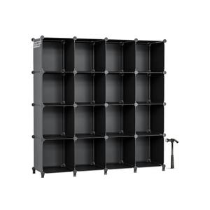 Neprock 16 Cubby Storage Organizer, Closet Clothes Storage Organizer, Cube Shelves Closet Organizers and Storage Shelves for Clothing Storage with Hammer, Bookshelf for Kids（Black）