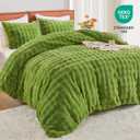 EMME Faux Fur Duvet Cover King Size, 3 Pieces Ultra Soft Fluffy Comforter Cover, Cozy Warm for Winter, Luxury Elegant Shaggy Bubble Design Bedding, 1 Duvet Cover & 2 Pillow Shams (King, Green)