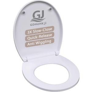 Round Toilet seat with Slow Close Hinges, Never Loosen and Easily Remove, easy cleaning, Plastic, White, Suitable for bathrooms and rental housing toilets.(16.54"L x 13.5"W)