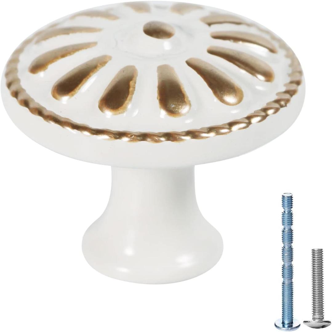 White Cabinet Knobs for Kitchen Farmhouse Drawers Cabinet Knobs Vintage Round Boho Knobs for Dresser Drawers Pull Handle Knobs with Screws for Door Bathroom Ceramic Cabinet Hardware 20 Pack