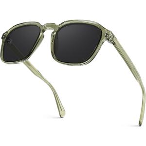 Extraordinary Acetate Polarized Sunglasses for Men Women Anti-Oil Pollution/Anti-Corrosion/Scratch Resistant Lens, Trendy Designer Square Outdoor Sun Glasses Green Sunnies with Metal Wires