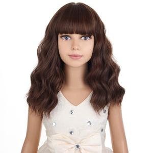 Kids Short Brown Wig Girls Mixed Brown Short Curly Wavy Wig Chocolate Brown Synthetic Children Wigs Cosplay Costume Party with Wigs Cap