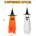 Halloween Decorations, 2 Pack Pre-Installed Lighted Pumpkin Ghost Witch Halloween Decor, Outdoor/Indoor Cute Hanging Decorations Ornaments for Party Wall Yard Tree Porch Home Lawn (Orange and White)