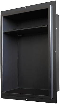 CKB Shower Niche Stainless Steel, 18 Inch x 14 Inch x 4 Inch Depth, Double-Layer Storage Shelves, Recessed Shower Shelf with Matte Black